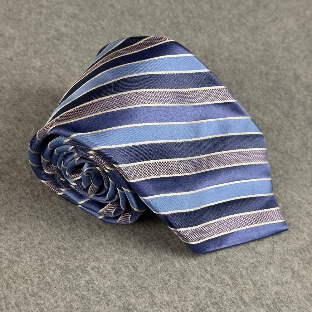 Vintage Ted Baker London 100% Silk Blue Stripe Tie Hand Tailored USA 58x3.6"